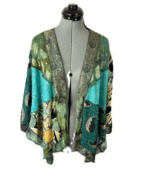 Sterling Style Vintage Coverup Kimono Patchwork Mixed Media One Size
